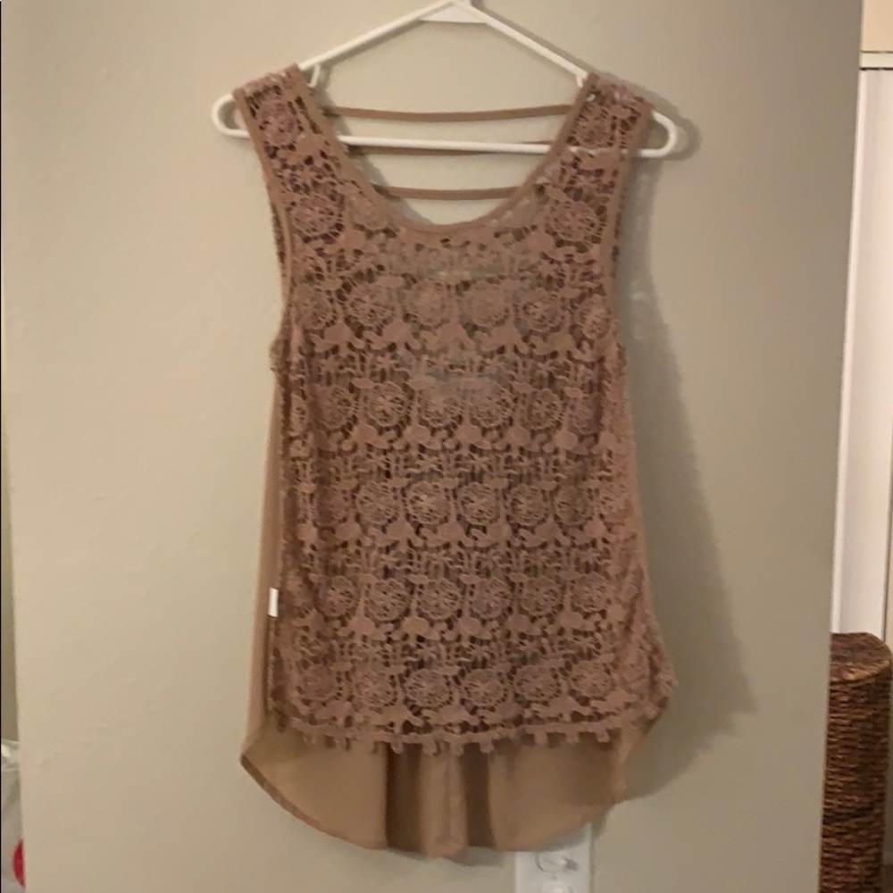 Dark beige long lace top